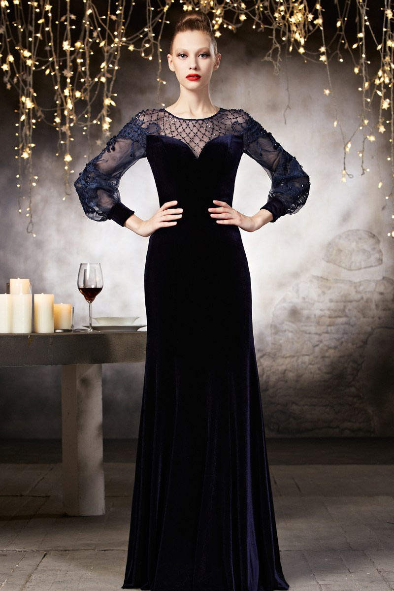 robe bleu nuit pour soir 233 e en tissu velours 224 manche semi robe bleu nuit pour soir 233 e en tissu velours 224 manche semi