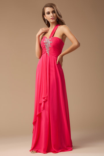 One shoulder Cherry One-shoulder Long Prom dress