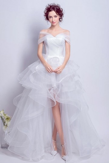 Bohème robe de mariée 2017 courte devant longue derrière épaule découverte