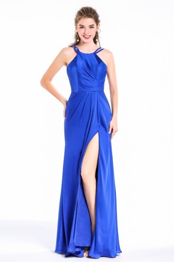 Robe longue de soire fendue pour mariage bleu roi