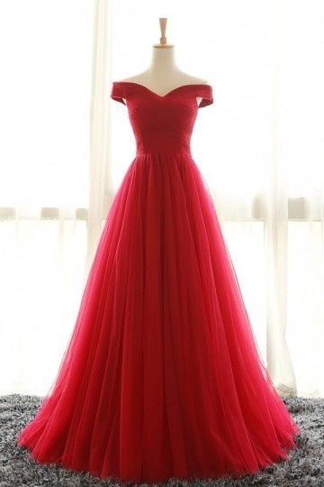 Robe de cérémonie rouge princesse élégante épaule dénudée