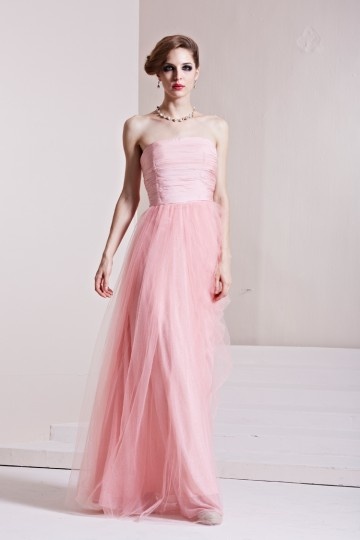 Robe de soirée rose chic bustier plissée tulle drapée