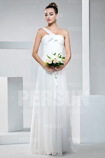 Robe témoin mariage blanche longue au sol à une bretelle Empire