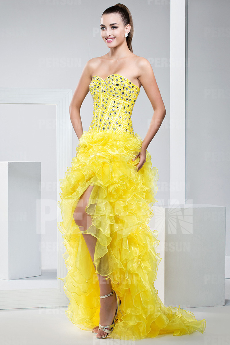 Sweetheart Yellow Corset Prom Dress with Ruffle skirt