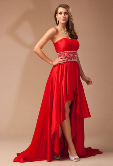 Rouge robe de bal bustier décolleté en cœur sans bretelle Ligne A en taffetas