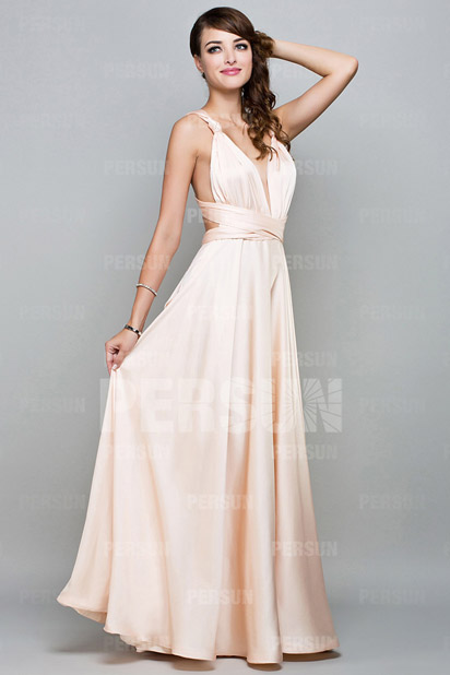 Sexy robe rose à encolure plongeante