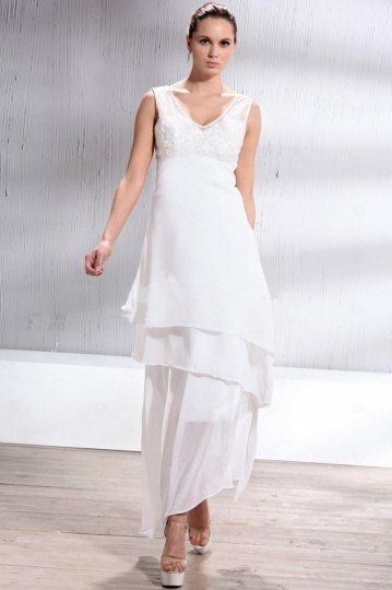 Robe de mariée plage Fourreau / Colonne encolure en V asymétrique