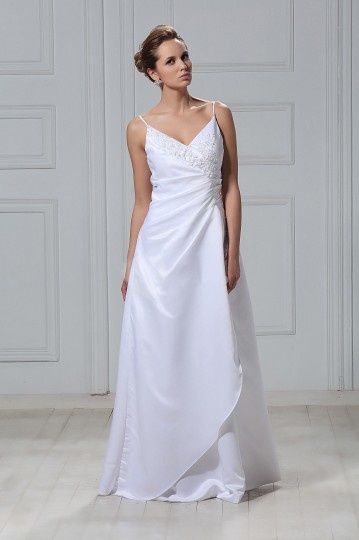 Robe de mariée simple à bretelle spaghetti au ras du sol