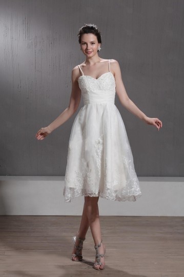 Robe de plage mariée courte avec bretelle fines