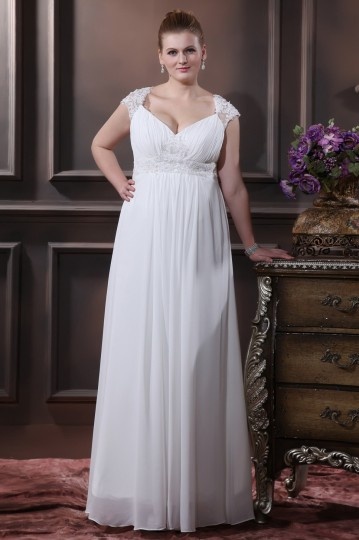 Robe marie grande taille empire Ligne A col en v appliques dentelle en Mousseline