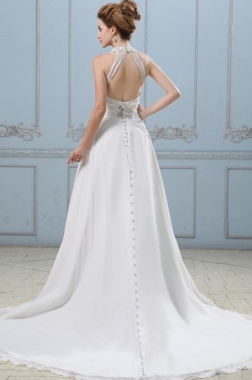Robe de mariée sexy en mousseline dos nu décolleté en V