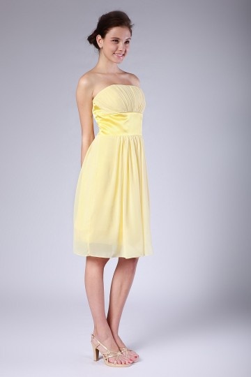 Robe jaune bustier ruban demoiselles d'honneur plissÃ©e en mousseline