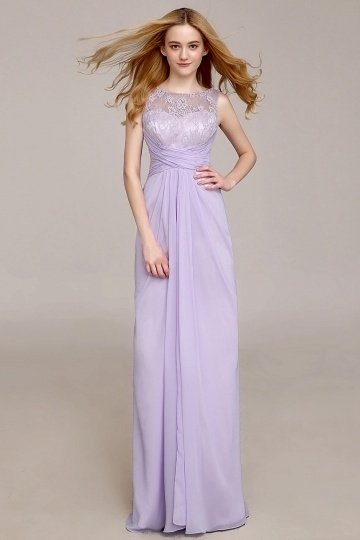 Robe cortège mariage femme empire longue à haut en dentelle lilas