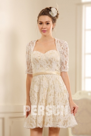 Robe courte habillée pour mariage avec manches dentelle