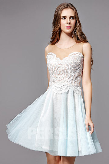 robe-de-bal-courte-bicolore-bustier-brode-motif-floral-en-tulle