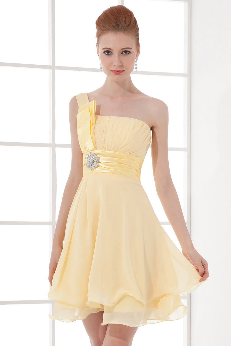 Cute A-Line One Shoulder Chiffon Cocktail Dress